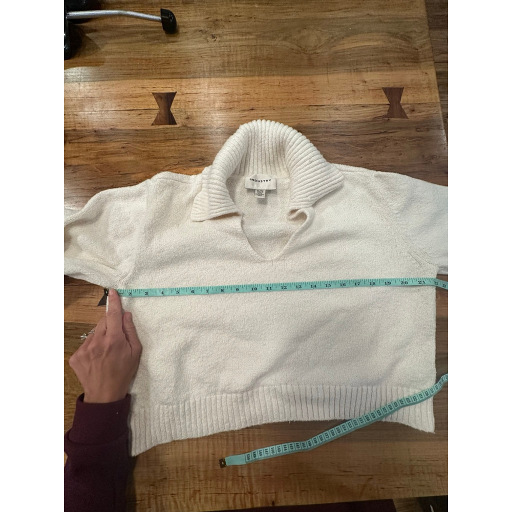 Industry Cream Bouclé Knit Polo Sweater White XL Cotton Blend - Picture 7 of 8